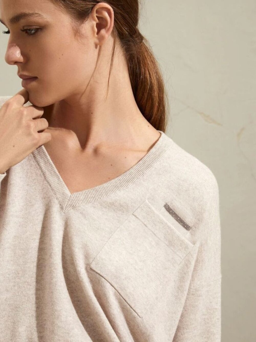 Brunello Cucinelli Cashmere Sweater Monili trim Women Knit Top size XS